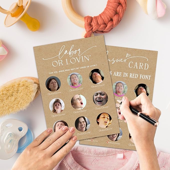 Baby Shower Game Cards - Set of 30 Labor Or Loving - Double Sided Print Baby Announcement Gender Reveal Game Card for Parents to Be - Baby Shower Party Activities Supplies - B08