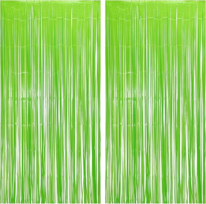 BRAVESHINE Pastel Green Streamers Party Backdrop Decoration - Tinsel Curtain Foil Fringe Backdrop for Birthdays/Dinosaur/Lime Green Frog Theme/Wizard/Christmas Decorations - 3.2ft X 8.2ft