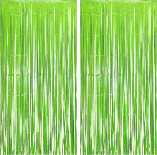 BRAVESHINE Pastel Green Streamers Party Backdrop Decoration - Tinsel Curtain Foil Fringe Backdrop for Birthdays/Dinosaur/Lime Green Frog Theme/Wizard/Christmas Decorations - 3.2ft X 8.2ft