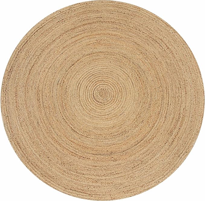 Hausattire Hand Woven Jute Braided Rug, 5’ Round – Natural, Reversible Boho Entry Area Rugs for Kitchen, Living Room I Farmhouse Decorative Floor Rug, 5 Feet Round