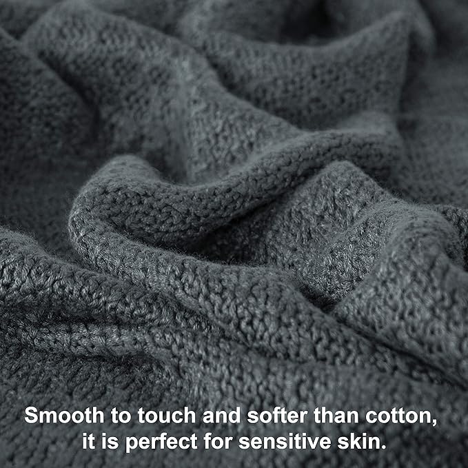 NTBAY Cable Knit Cooling Throw Blanket, Soft and Breathable Throw Blanket 51x67 Inches Made from Rayon Derived from Bamboo for Couch, Sofa, Nap, Dark Grey