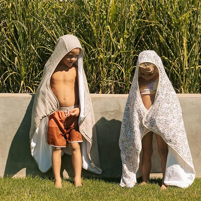 Little Unicorn Premium Hooded Bath Towel| Absorbent Cotton & Terry Blend | Larger Size, 1-6 Years (Porpoise)