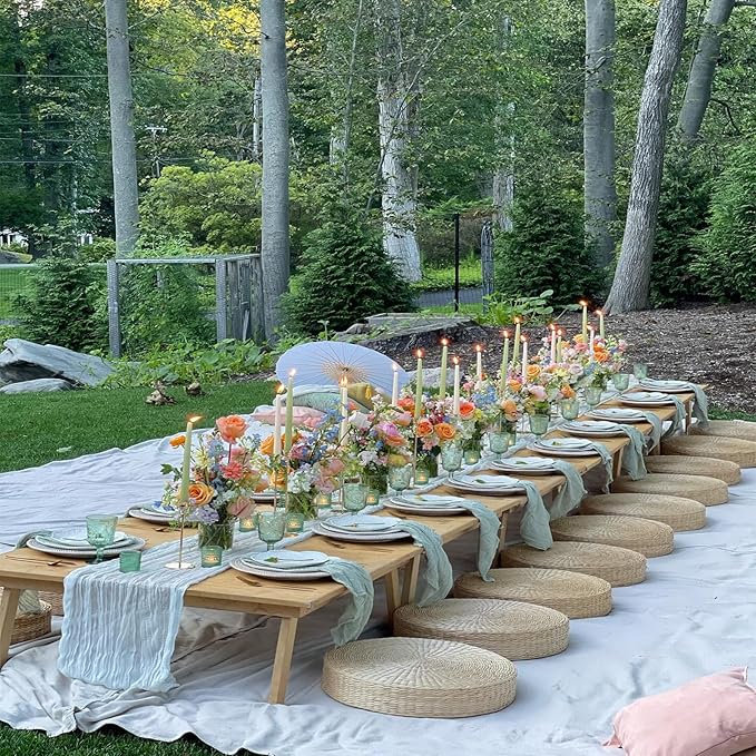12Pack Sage Green Table Runner 35 x 120 inch Cheesecloth Table Runner 10FT Boho Gauze Cheese Cloth Table Runners Rustic Sheer Table Runners for Wedding Baby Shower Party Decor