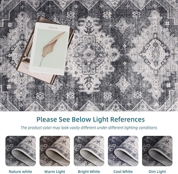 Dripex Vintage Washable Rug 3x5 Area Rug for Living Room Soft Bedside Rug Low-Pile Non-Skid Kitchen Rug Entryway Mat Farmhouse Office Carpet Home Decor