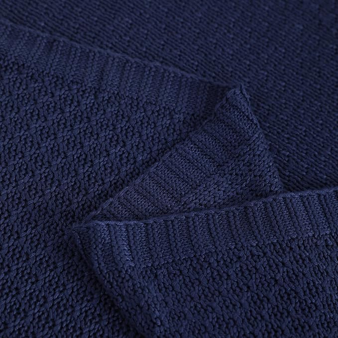 NTBAY Cable Knit Cooling Toddler Blanket, Soft and Breathable Baby Blanket 30x40 Inches Made from Rayon Derived from Bamboo for Crib, Stroller, Nursery, Navy Blue