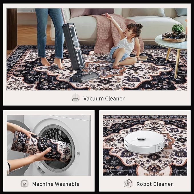 Ciicool Washable Runners Area Rug for Hallways, Ultra Soft 2'6 "x8' ft Boho Print Non-Slip Vintage Oriental Medallion Long Carpet for Kitchen Bedroom Laundry Bathroom