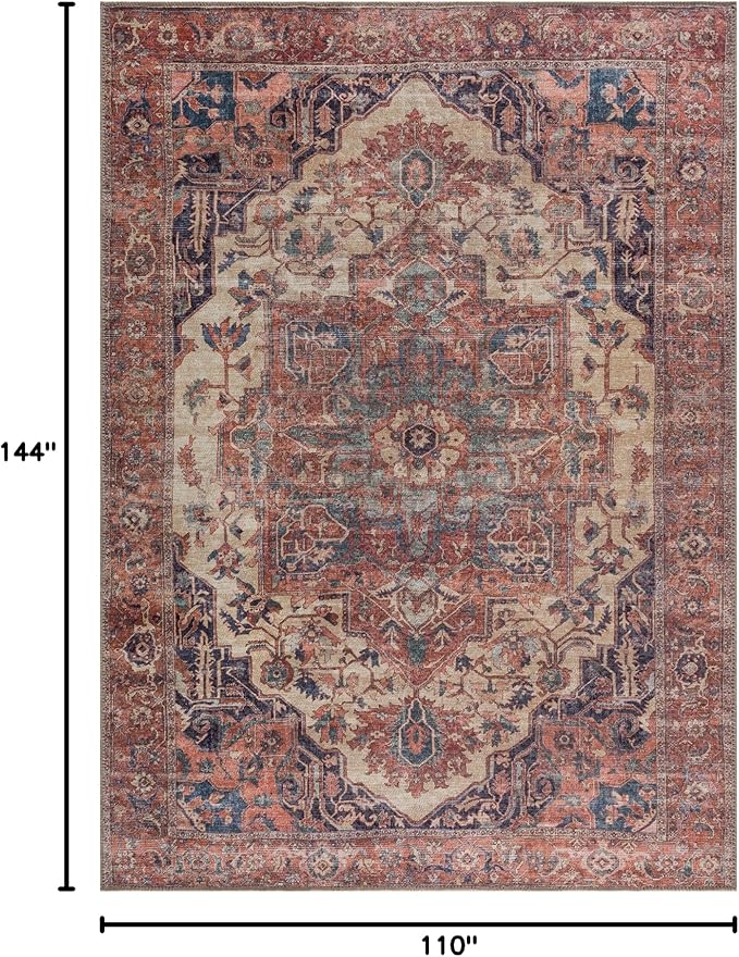 Bloom Rugs Washable 9' x 12' Rug - Beige/Terracotta Traditional Area Rug for Living Room, Bedroom, Dining Room, and Kitchen - Exact Size: 9' x 12'