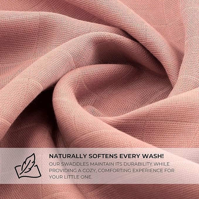 Featherhead™ 100% Cotton Muslin Swaddle Blankets for Baby Girl - Large 47”x 47” - Pre-Washed, Soft, & Breathable - Newborn Essential & Perfect Baby Registry Gift (4 Pack - Pink Solids)