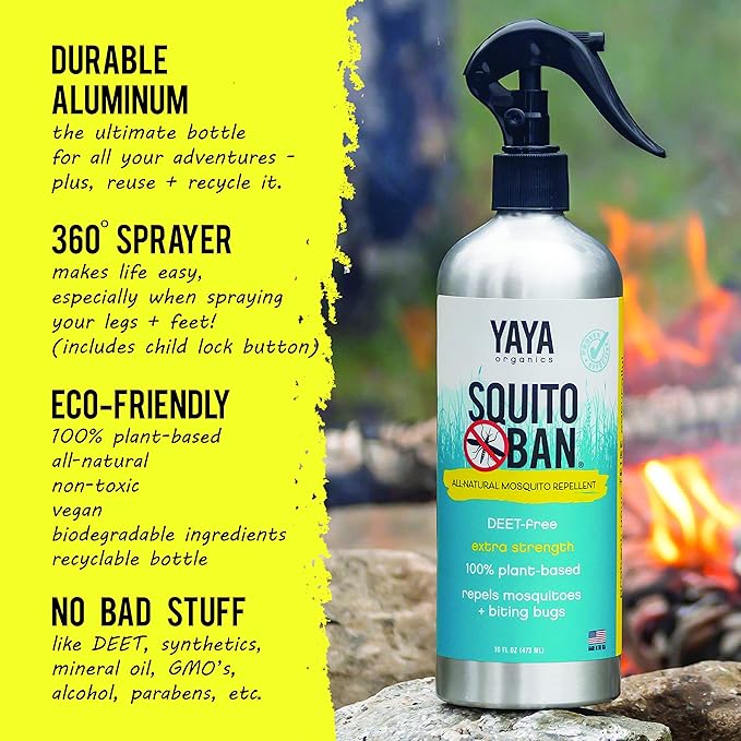 Yaya Organics Mosquito Repellent | All Natural Bug Spray Made with Essential Oils, Family Friendly, Deet-Free | 16 Ounce Spray, 2-Pack