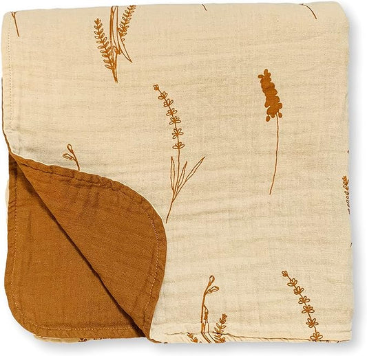 Leyl&Ari Basic Toddler Blanket | Organic Cotton Reversable Toddler Crib Blanket | Gender Neutral (Caramel/Neutral)