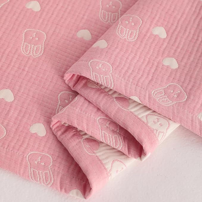 NTBAY 3 Layer Oversized Muslin Cotton Toddler Blanket, Jacquard Reversible Nursery Bed Blanket, Super Soft and Thermal for All Seasons, Baby Gift, 45"x60", Pink Rabbit