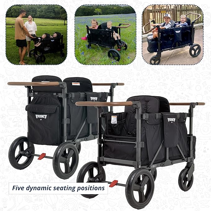 Keenz XC EVO - Luxury 2 Passenger Stroller Wagon for Kids | Foldable 2 Passenger Quad Seater with Adjustable Canopy | Black