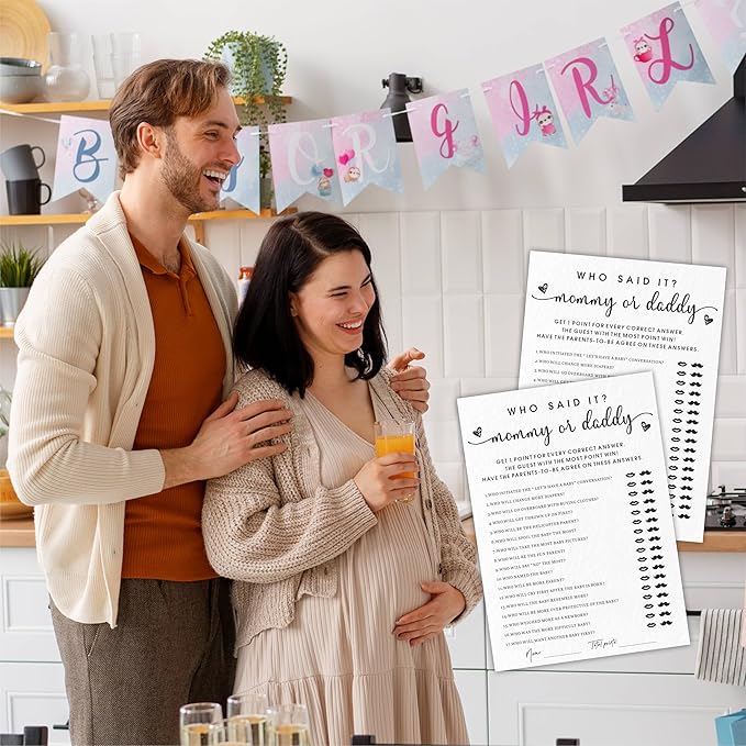 EXW Baby Shower Games, Who Said It Mommy Or Daddy, Double-Sided Filling White Minimalism Game Cards, Baby Shower Activity, Party Supplies & Decorations, Set of 30 -A03