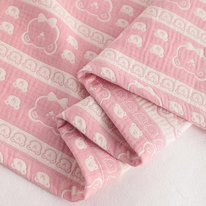 NTBAY 3 Layer Oversized Muslin Cotton Toddler Blanket, Jacquard Reversible Nursery Bed Blanket, Super Soft and Thermal for All Seasons, Baby Gift, 45"x60", Pink Bear