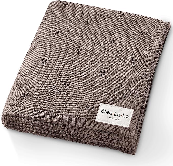 Organic Unisex Pointelle Receiving Swaddle Blanket for Boys & Girls - 100% Luxury Organic Soft Cotton Knit Warm Cozy Cuddle Stroller Blanket for Newborns, Infants, & Toddlers (Mocha)