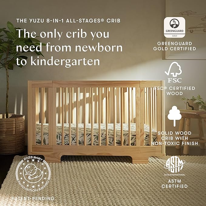 Babyletto Yuzu 8-in-1 Convertible All-Stages Crib - Conversion Kits for Bassinet, Midi Baby Crib to Toddler Bed, Daybed, Full-Size Crib & Baby Bed - Portable & Adjustable - GREENGUARD Gold Certified