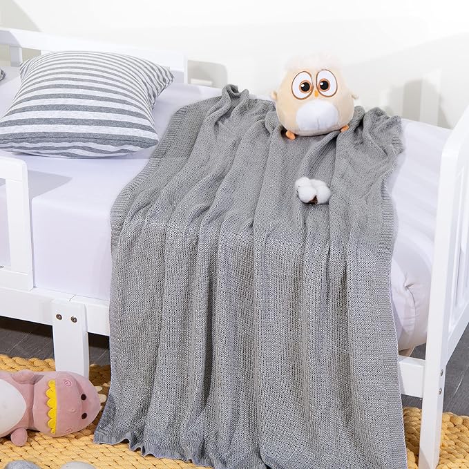 NTBAY Cable Knit Cooling Toddler Blanket, Soft and Breathable Baby Blanket 30x40 Inches Made from Rayon Derived from Bamboo for Crib, Stroller, Nursery, Sliver Grey