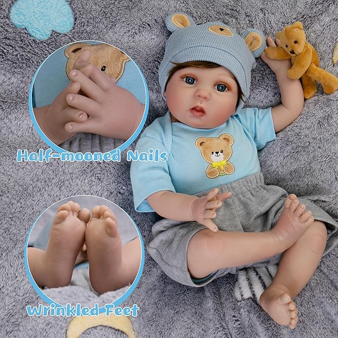 Reborn Baby Dolls 22-Inch Real Life Newborn Dolls Soft Cloth Body Lifelike Baby Doll Boys with Clothes and Toy Accessories Life Size Realistic Baby Doll for Kids Age 3+