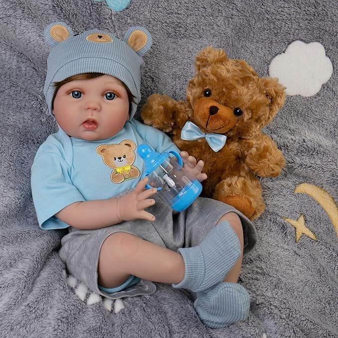 Reborn Baby Dolls 22-Inch Real Life Newborn Dolls Soft Cloth Body Lifelike Baby Doll Boys with Clothes and Toy Accessories Life Size Realistic Baby Doll for Kids Age 3+