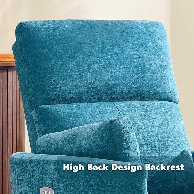 Power Swivel Glider Rocking Recliner, Electric Rocking Chair with USB Port for Living Room Bedroom Upholstered Nursery Chair Adult Rocking Chair with 2 Pillows (Blue, Power-Driven)