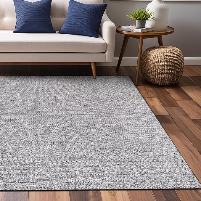 Easy Jute Rugs 5x7 Gray Color Living Room Indoor Outdoor Area Rug for Farmhouse Patio and Kitchen Rug High Traffic Washable Easy to Clean Solid Boho Woven Design Outside Carpet (5 x 7)