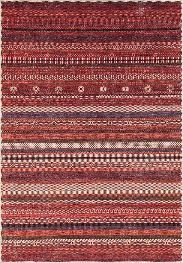 Keen Home Design 8x10 Rug - Machine Washable Area Rug with Non-Slip Backing, Ideal for Living Room, Dining Room, Bedroom - Vintage, Easy Clean, Durable, Low Pile Rug - (8' x 10')