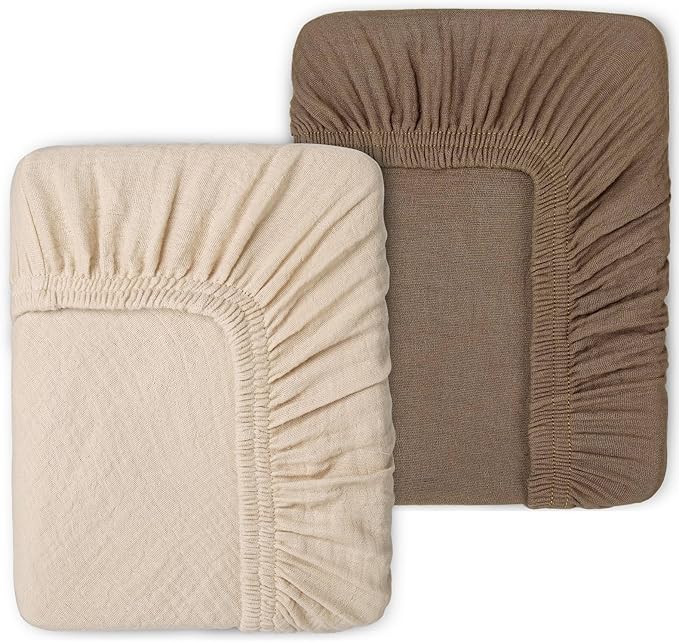 Muslin Changing Pad Cover for Baby Girls Boys-2 Pack 17"x 33" Cotton Soft Breathable Diaper Changing Pad Cover-Cozy Changing Pad Sheets-Neutral Baby Showers Gift-Taupe Brown & Light Beige