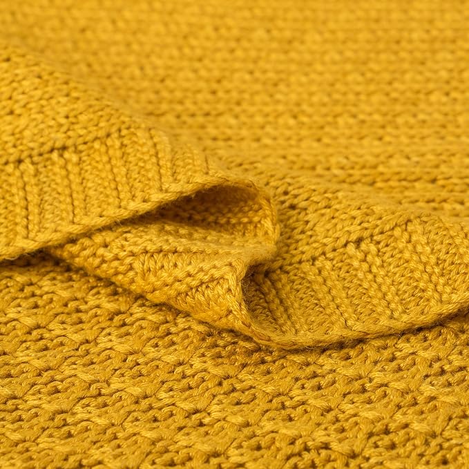 NTBAY Cable Knit Cooling Toddler Blanket, Soft and Breathable Baby Blanket 30x40 Inches Made from Rayon Derived from Bamboo for Crib, Stroller, Nursery, Ginger Yellow