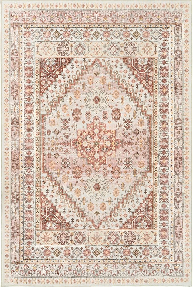 zesthome 5x7 Area Rugs - Ultra-Thin Washble Rug, Stain Resistant Anti Slip Backing Rugs for Living Room,Bedroom, Vintage Home Decor Area Rug