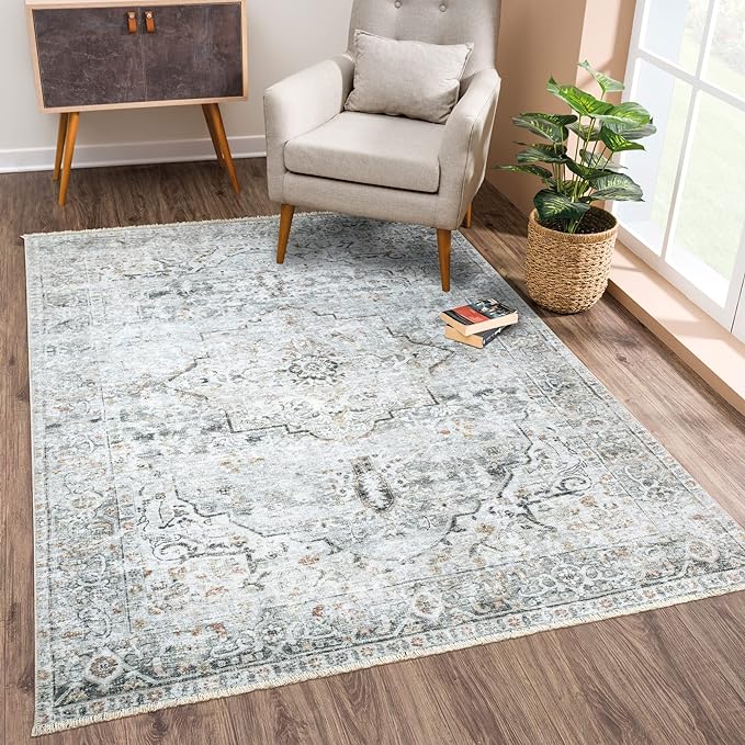 Bloom Rugs Washable Non-Slip 2x3 Rug - Ivory/Gray/Caramel Traditional Oriental Area Rug for Living Room, Bedroom, Dining Room, and Kitchen - Exact Size: 2' x 3'
