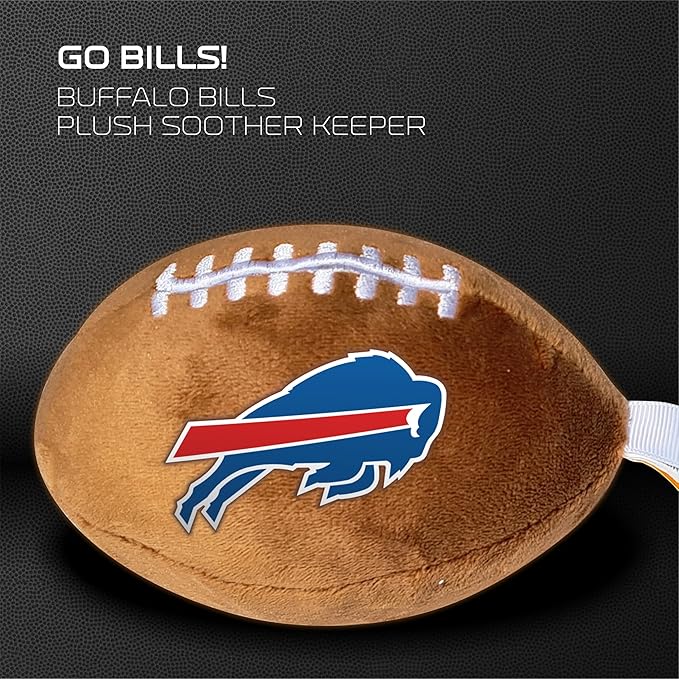 Buffalo Bills Plush Football Pacifier Holder by Smilo - Officially Licensed NFL Soother Holder - Soft Plush Toy and Dummy Holder - Fits Any Pacifier - Stroller Accessory & Newborn Essential