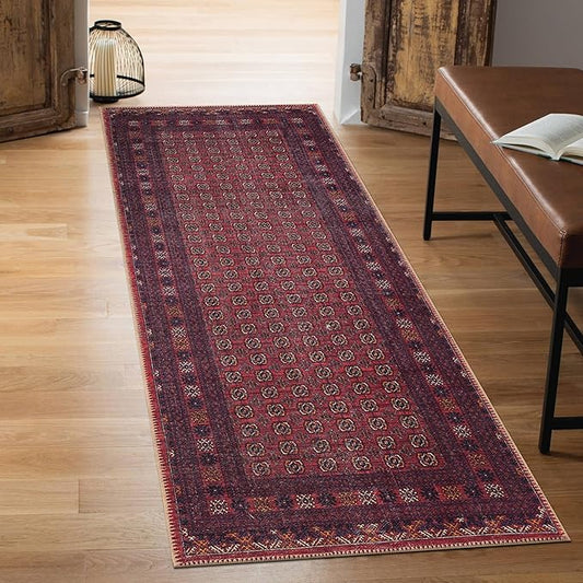 Keen Home Design 2x12 Rug - Machine Washable Runner with Non-Slip Backing, Ideal for Hallway, Entryway, Kitchen, Laundry Room - Vintage, Easy Clean, Durable, Low Pile Rug - (2'6" x 12')