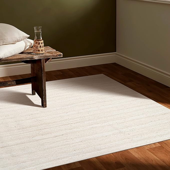 Hausattire Hand Woven Jute Braided Rug, 4'x6' – Off White, Reversible Boho Entry Area Rugs for Kitchen, Living Room I Farmhouse Indoor Outdoor Decorative Floor Rug, 48x72 Inches