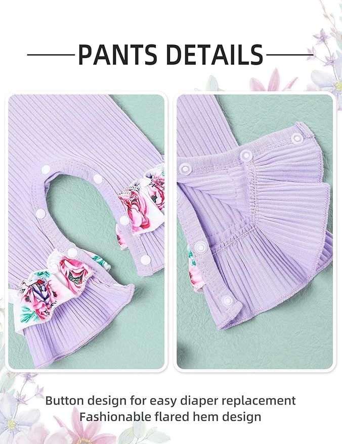 Baby Girl Clothes Patter&Letter Baby Girl Romper with Bow Hat&Headband and Gloves 4Pcs Baby Girl Coming Home Outfit