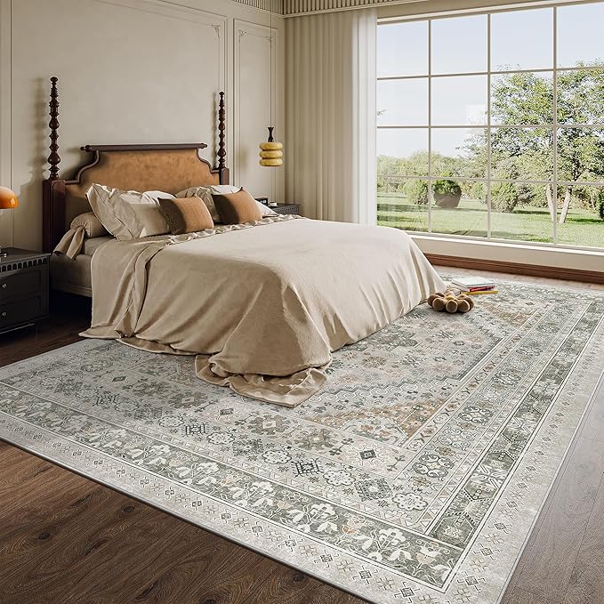 zesthome 8x10 Area Rugs for Living Room,Non-Slip Backing Washable Rugs,Vintage Large Area Rug,Stain Resistant Home Decor Rug (Brown/Grey,8'x10')