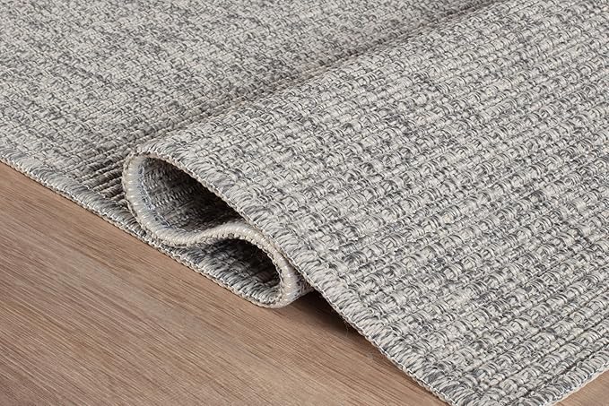 Beverly Rug Easy Jute Gray Runner Rug 2x7 Solid Washable Durable Outdoor Indoor Area Rugs for Living Dining Patio Office Stain Resistant Non Shedding Casual Indoor Outside Carpet 2 x 7 Gray