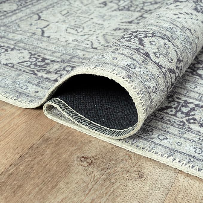 Bloom Rugs Washable Non-Slip 8' x 10' Rug - Charcoal Blue Traditional Medallion Area Rug for Living Room, Bedroom, Dining Room, and Kitchen - Exact Size: 8' x 10'