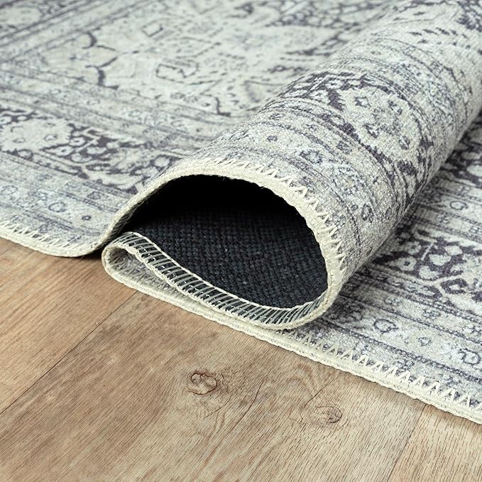 Bloom Rugs Washable Non-Slip 10 ft Runner - Charcoal Blue Traditional Medallion Runner for Entryway, Hallway, Bathroom, and Kitchen - Exact Size: 2.5' x 10'