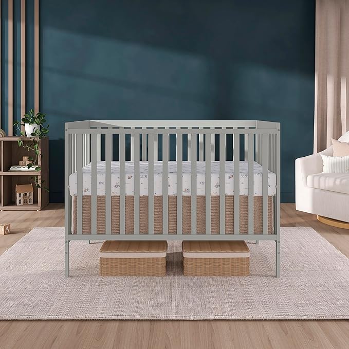 Dream On Me Synergy 5-in-1 Convertible Full-Size Baby Crib with Toddler, Day & Full Bed Conversion in Cool Grey, GreenGuard Gold & JPMA, 3 Mattress Heights, Sustainable Pinewood