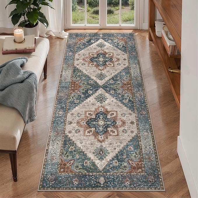 Ciicool Washable Runner Rug Non Slip, 2'x5' Hallway Rug Vintage Kitchen Rugs Carpet for Bedroom Laundry Bathroom Decor