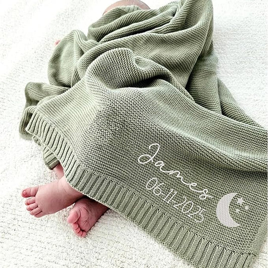 Personalized Name Baby Blanket, Embroidered Name Baby Blanket, Soft Breathable Cotton Knit Blankets, Newborn Babys Gift, New Mom Gifts, Newborn Babys Girl & Boy Gift, Birthday Shower Gifts 4