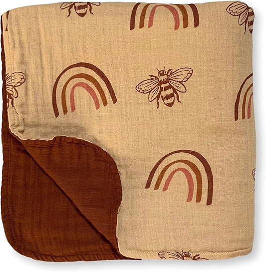 Leyl&Ari Basic Toddler Blanket | Organic Cotton Reversable Toddler Crib Blanket | Gender Neutral (Cherrywood/Neutral)