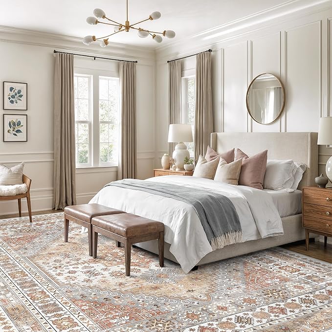 zesthome 10x14 Area Rugs,Stain Resistant Washable Rug,Ultra-Thin Rugs for Living Room,Bedroom,Non-Slip Backing Home Decor Large Area Rug (Orange,10'x14')