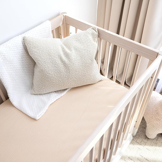 Muslin Crib Sheets, 100% Organic Cotton, Breathable and Ultra-Soft, Standard Crib Sheet Mattress (28"x 52") for Girls and Boys, Neutral Fitted Baby Crib Sheet (Wheat)
