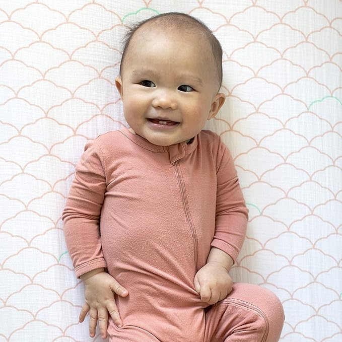 Newton Baby Organic Fitted Crib Sheets (2-Pack) - Ultra Breathable and Soft, 100% Organic Muslin Cotton, Dreamweaver Print in Blush Coral + Solid White, Fits All Standard Cribs