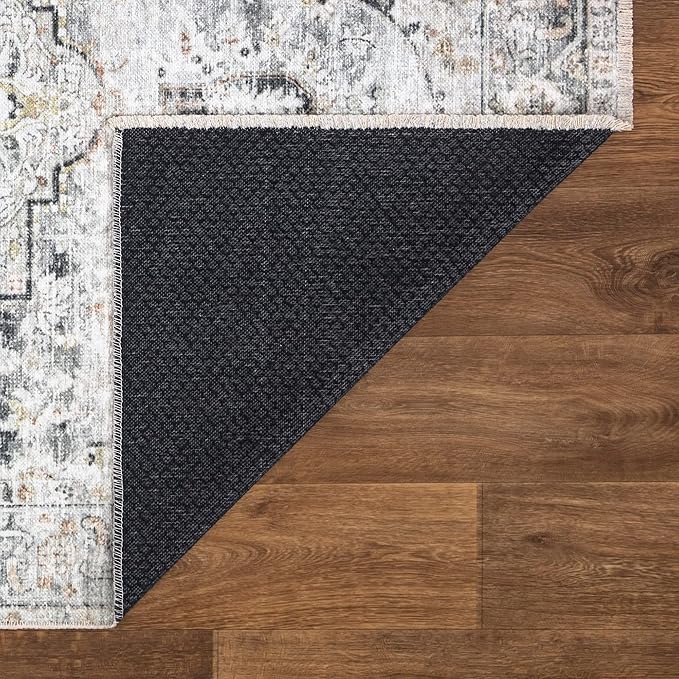 Bloom Rugs Caria Washable Non-Slip 12 ft Runner - Ivory/Gray/Caramel Traditional Runner for Entryway, Hallway, Bathroom, and Kitchen - Exact Size: 2'6" x 12'