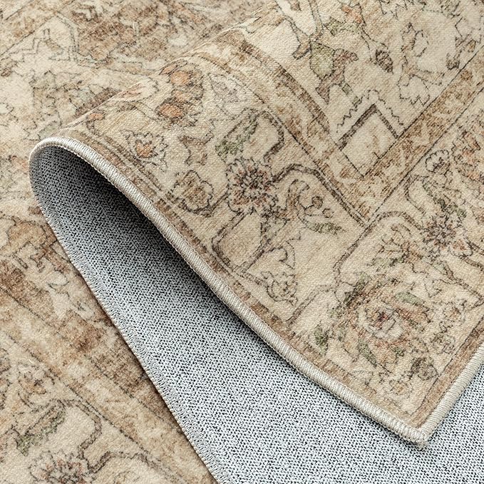 Brown Multi Area Rug 3x5 Vintage Entryway Door Mat Office Washable Distressed Kitchen Carpet Non Slip Soft Indoor Traditional Medallion Retro Accent Throw Rug for Bedroom Dining Living Room