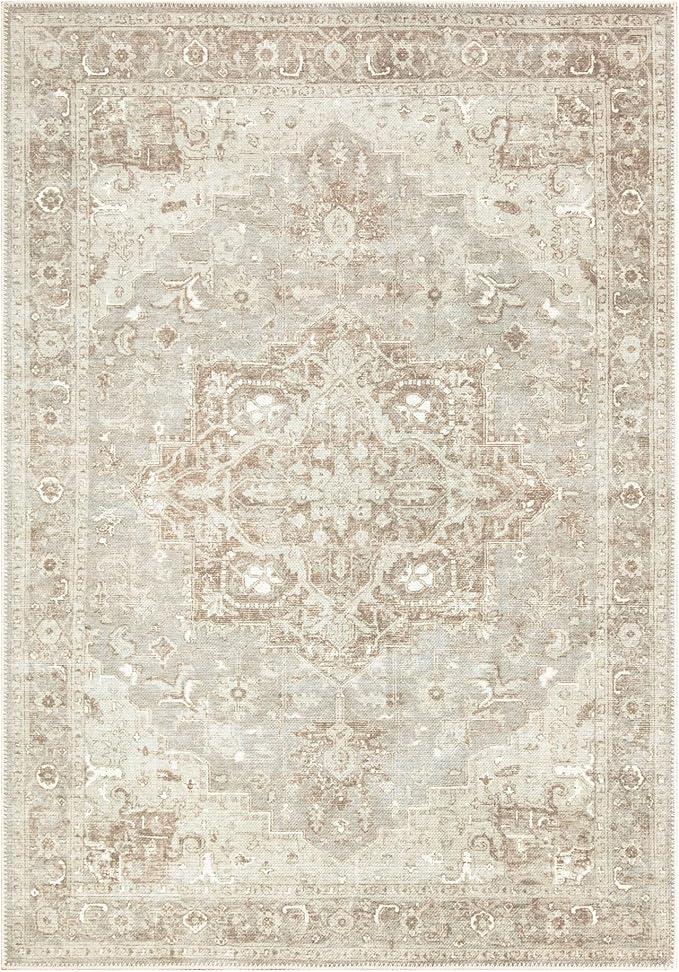 Bloom Rugs Washable Non-Slip 5' x 7' Rug - Beige/Gray Traditional Area Rug for Living Room, Bedroom, Dining Room, and Kitchen - Exact Size: 5' x 7'