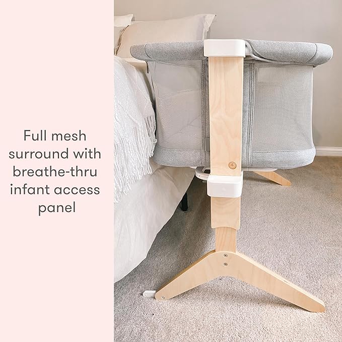 Newton Baby Bassinet & Bedside Sleeper with Mattress & Sheet - Ultra-Breathable & Completely Washable, Removable Dual-Layer Cover | Solid Birch Frame Adjustable Height & Infant Access Opening