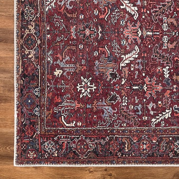 Bloom Rugs Washable Non-Slip 7 ft Runner - Burgundy Traditional Bordered Runner for Entryway, Hallway, Bathroom, and Kitchen - Exact Size: 2.5' x 7'